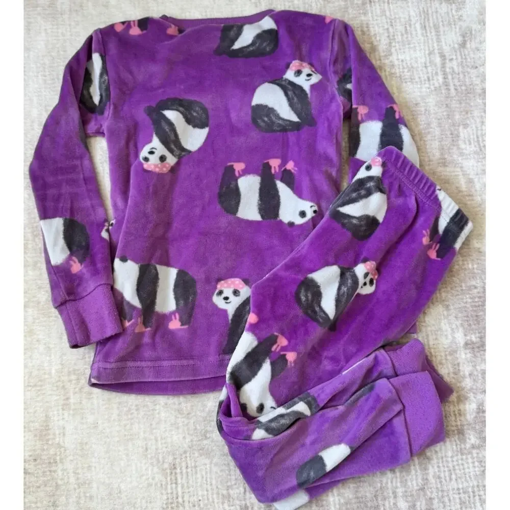 Carter's Toddler Girl 2T Fleece 2 Pc Purple Spa Panda Pajama PJ Set Sleepwear